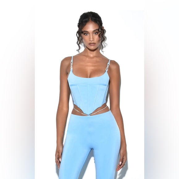 Miss Circle Baby Blue Crystal Strap Corset Top and Flare Pants size XXS (both) - Picture 2 of 9